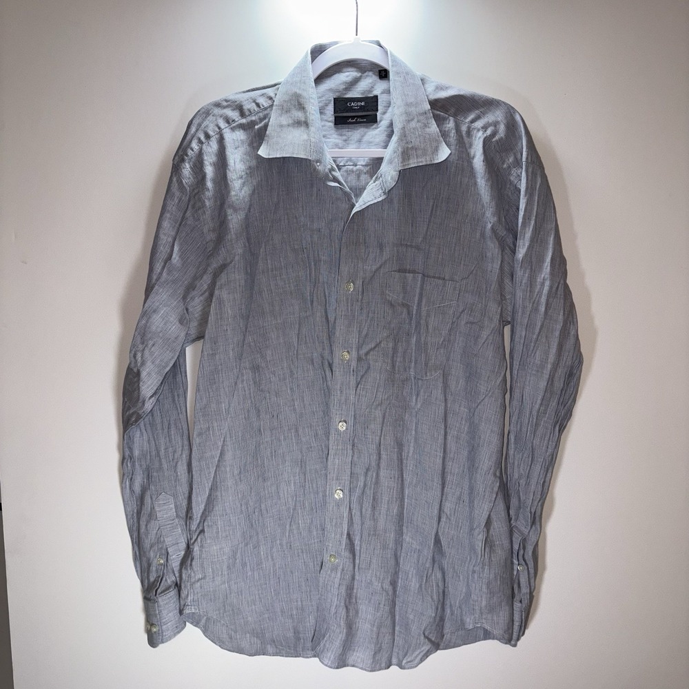 Cadini Italy Irish Linen Men's Shirt 48/18 Reg Fit Blue Corpcore Classicore 2XL